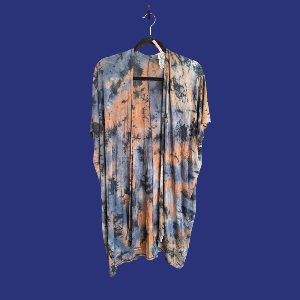 Mauve Tie Dye Open Front Kimono Wrap Cardigan Blue Orange Boho‎ Streetwear Small